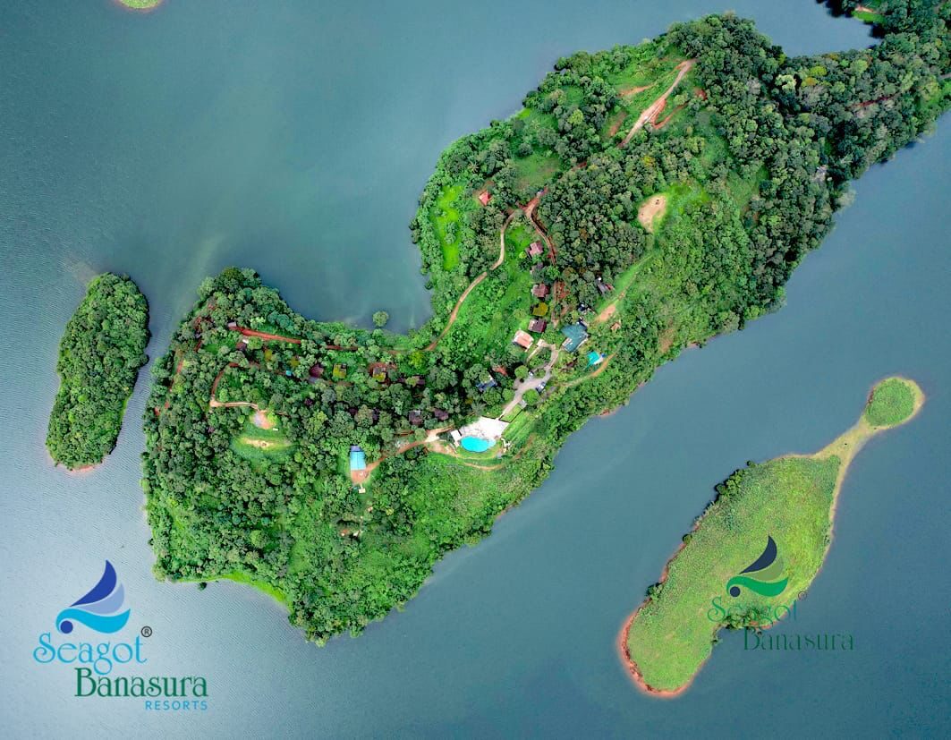 Aerial view of Seagot Banasura Resort villas