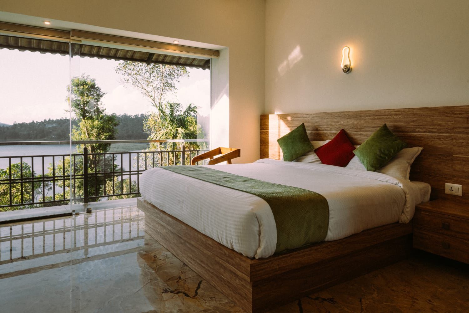Deluxe villa bedroom with lake view