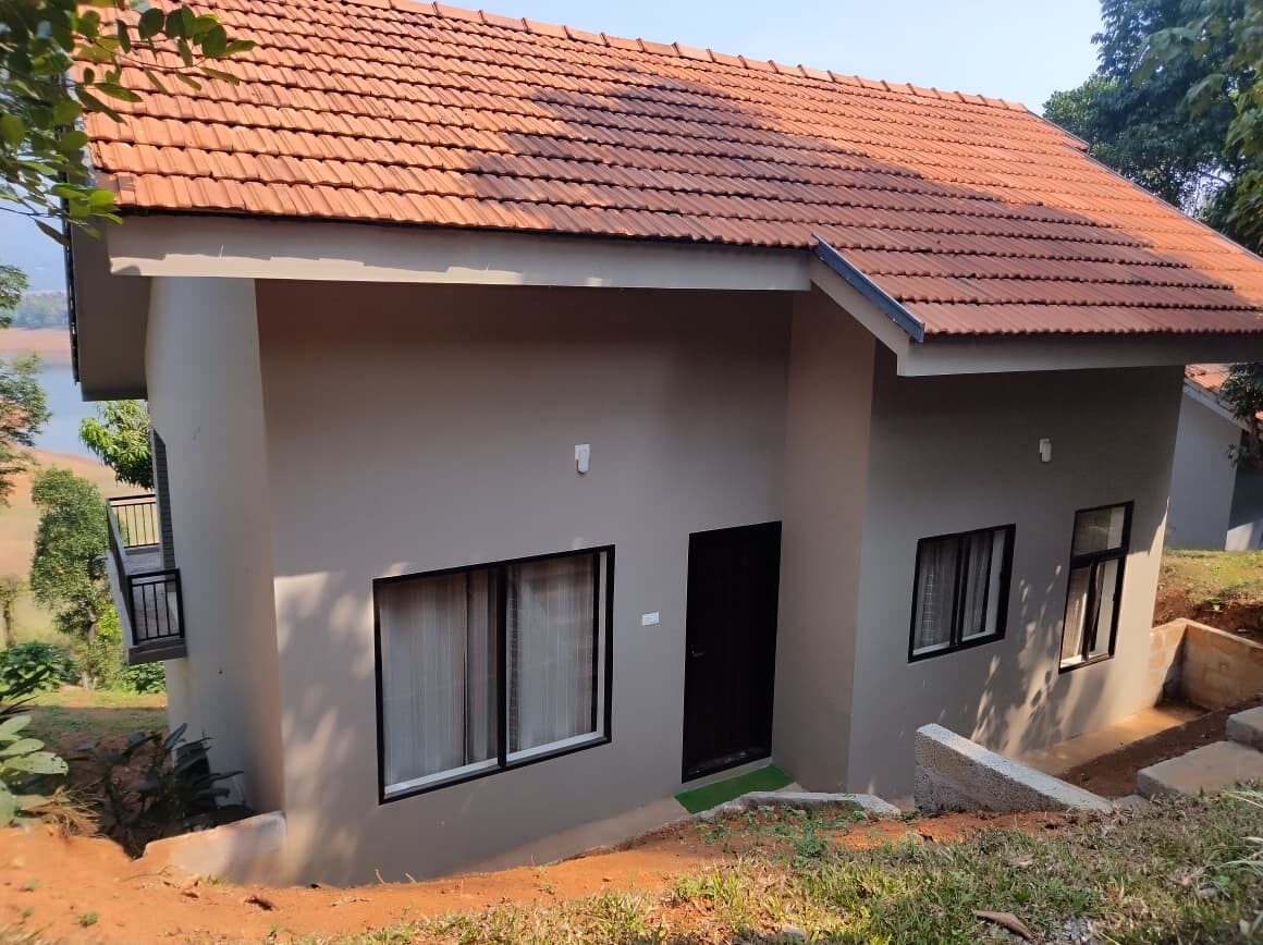 Standard villa exterior at twilight